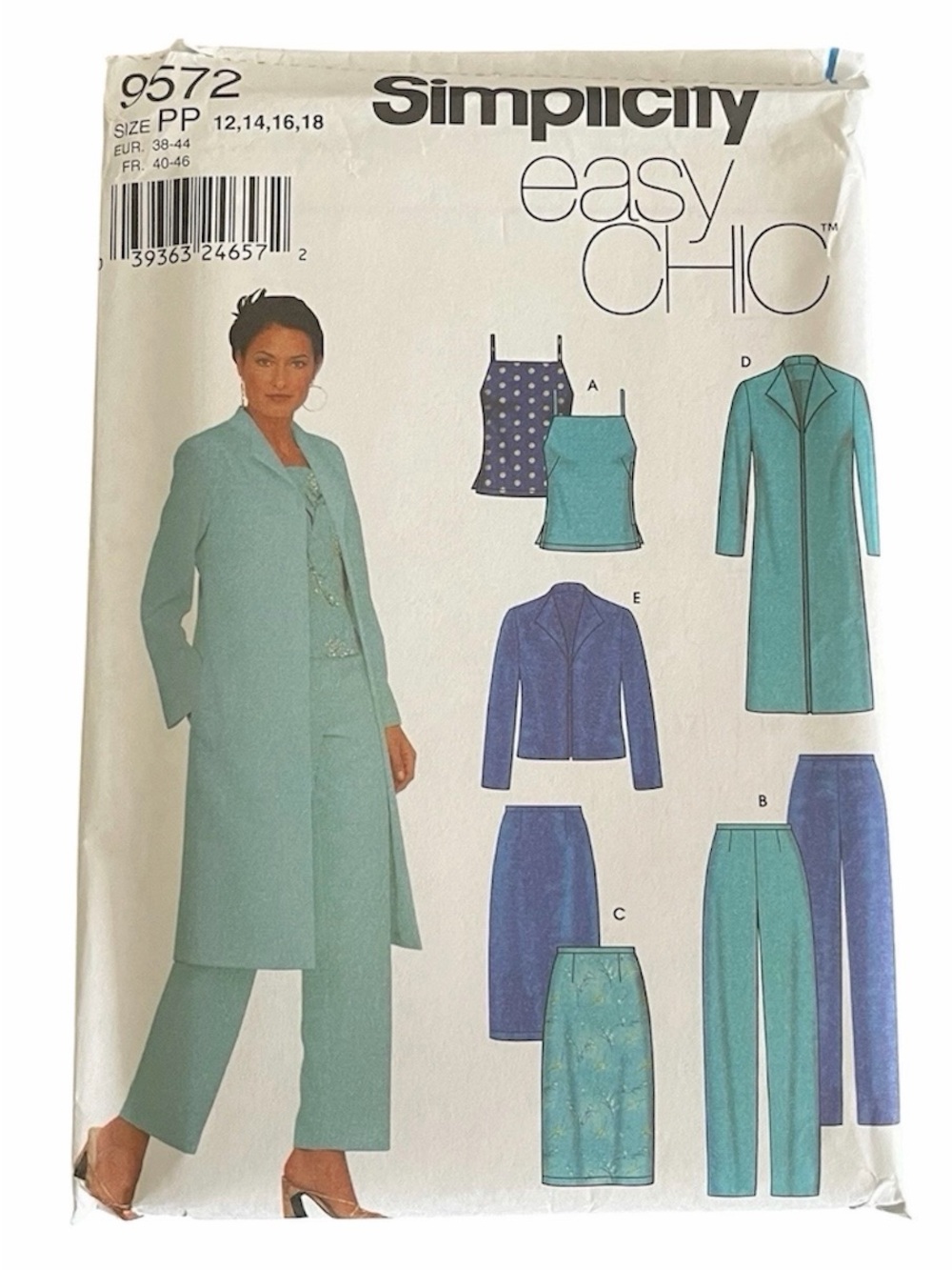 Simplicity Easy Chic Sewing Pattern 9572 Size PP 12 14 16 18 Vintage 2001